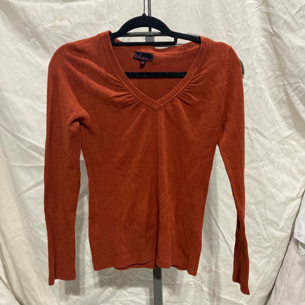 Takeout red/orange long sleeve sweater size L